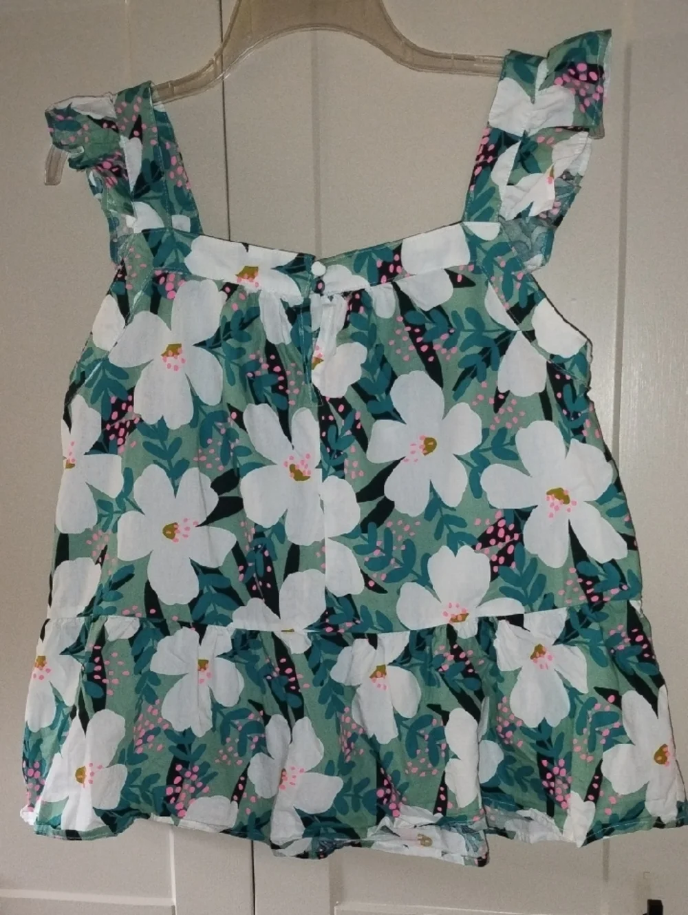 THML Women's  Floral Ruffle Tiered Top - Teal & White - Picture 5 of 6